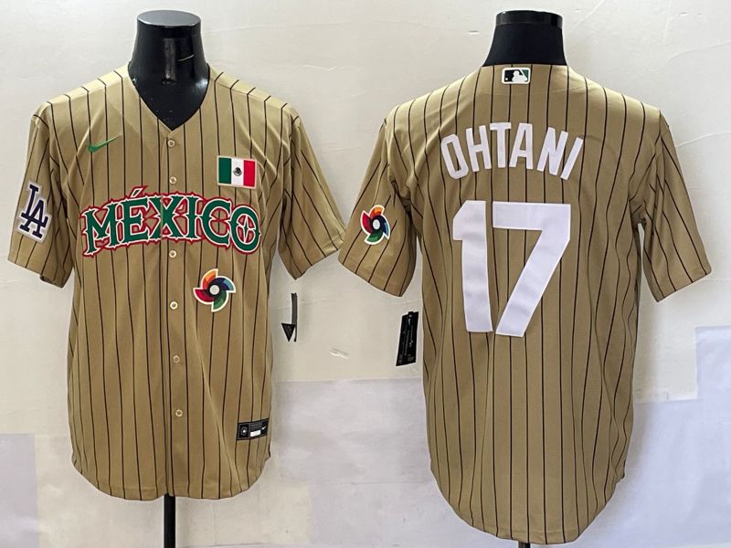 Men Los Angeles Dodgers #17 Ohtani Brown Stripe Mexico Joint Name 2025 Nike MLB Jersey style 42